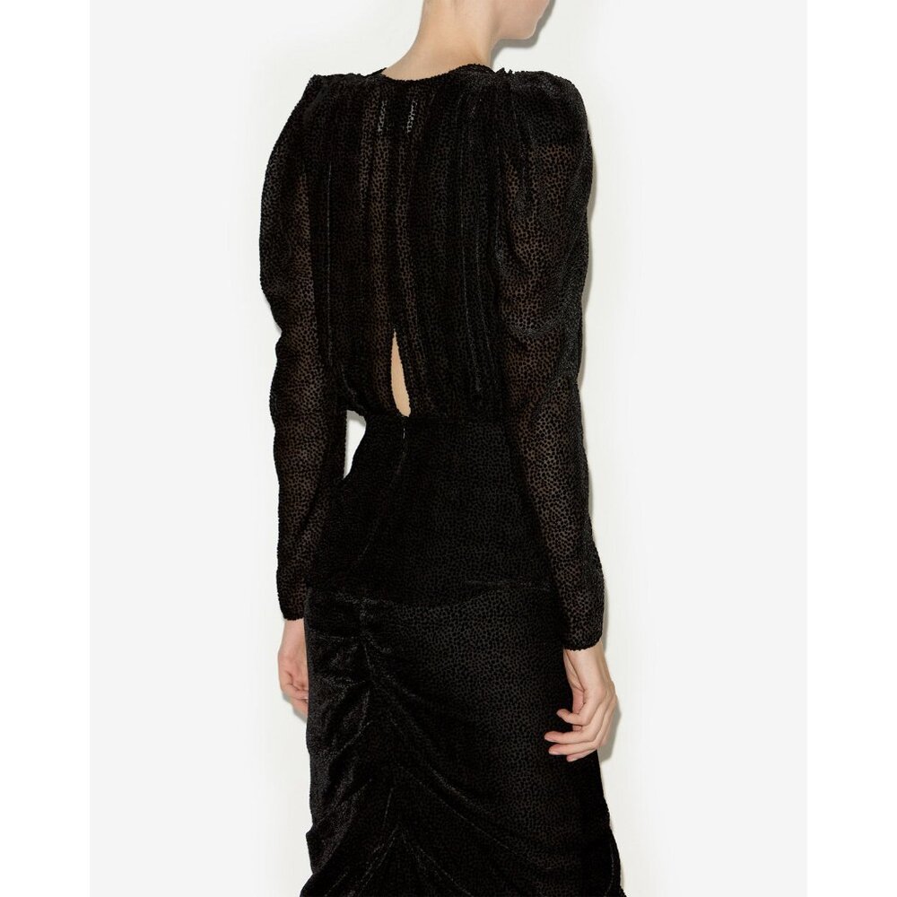 ISABEL MARANT Black Silk Viscose MARLIN Burnout Polka Dot Ruched Top 38 - Picture 2 of 11